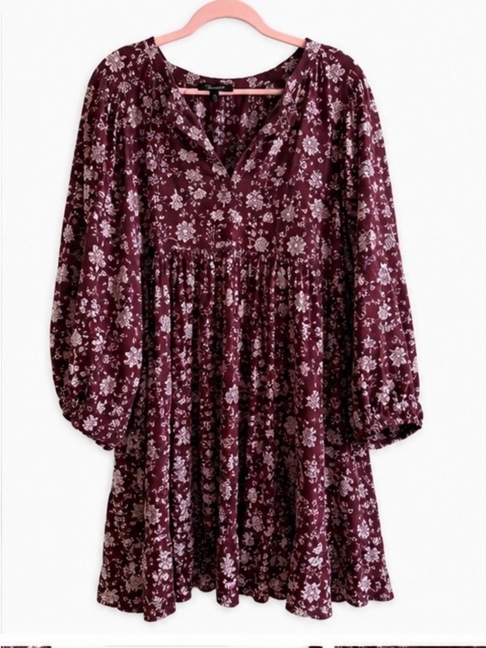 Madewell Splitneck Puff-Sleeve Dress in Floral Burgundy Size L NWT